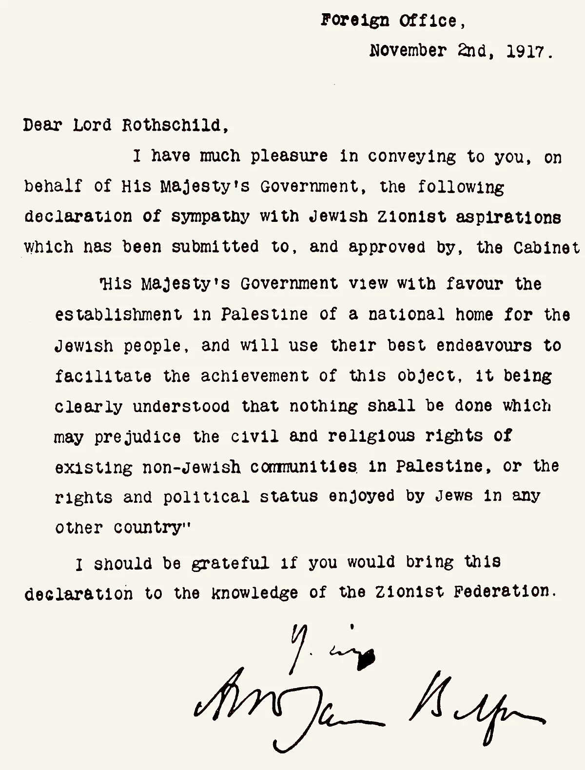Isi Deklarasi Balfour yang merupakan bukti Dosa Inggris dalam Konflik Israel - Palestina